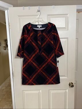 Black Tunic with Red-Orange Plaid